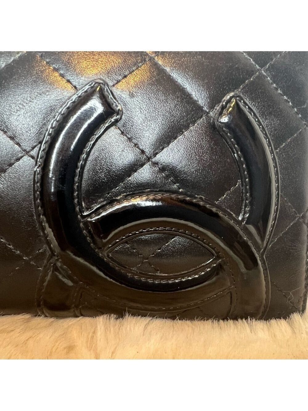 ❤️CHANEL BLACK QUILTED LEATHER LIGNE CAMBON YEN WALLET BLACK/PINK - Picture 6 of 16
